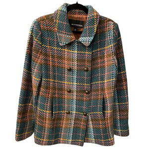 Rainbow WEATHERPROOF Garment Cardigan Wool Heavy Duty Tweed Knit Blazer Sz Large